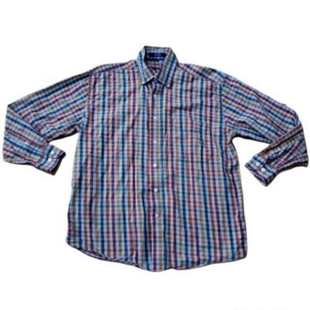 Alan Flusser Multi-Colored Plaid Check Mens Long Sleeve Shirt‎ Size Medium